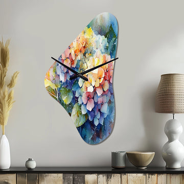 Blue Green Hydrangea - Asymmetric Metal Wall Clock